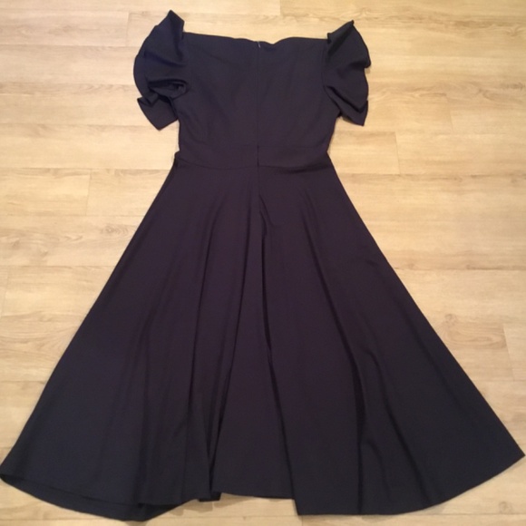 Women’s V Neck Ruffle Sleeve Midi Cocktail Dress - Picture 6 of 7